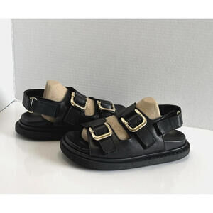 ALOHAS Harper Slingback Womens US 5 Black Leather Platform Buckles Sandals Spain